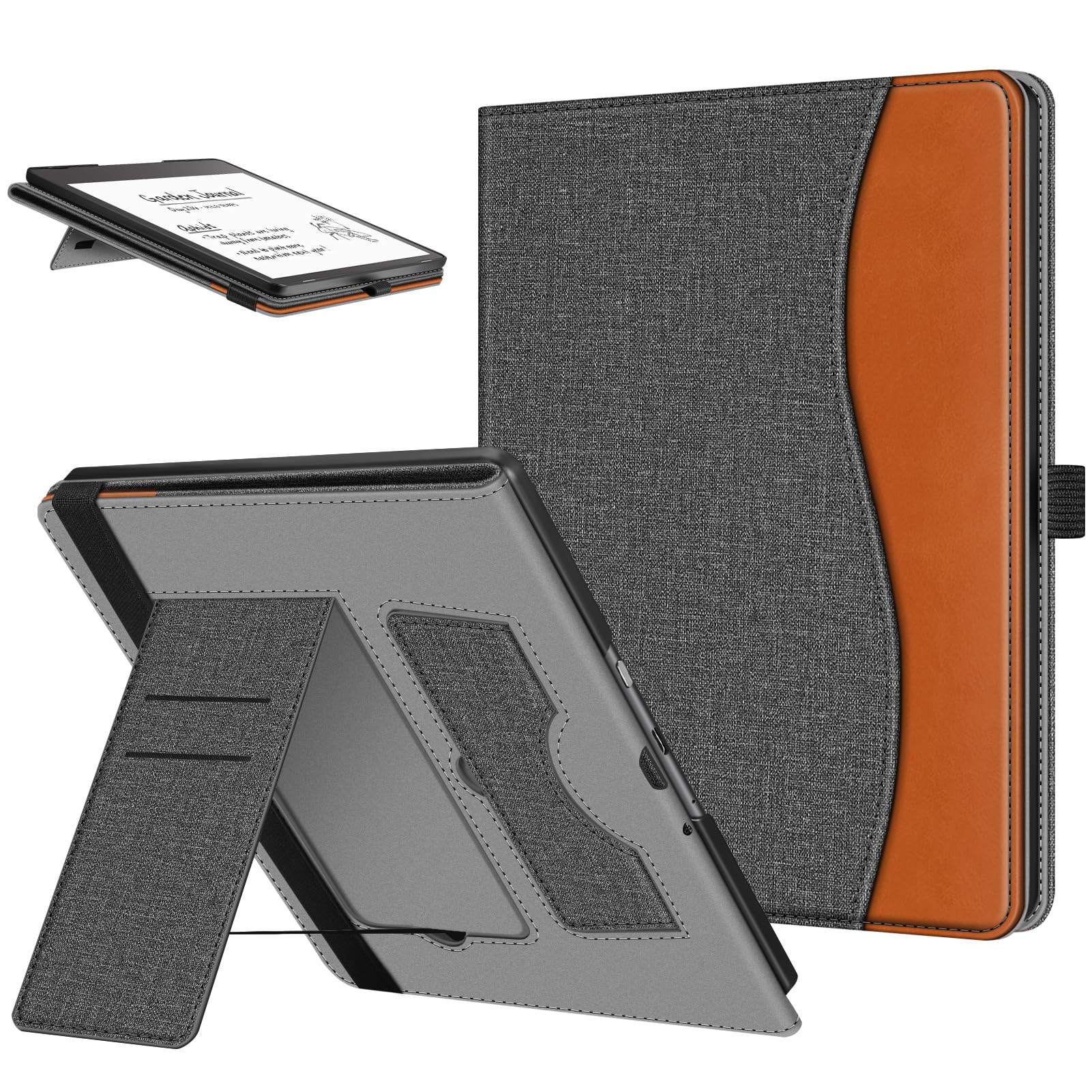 Fintie Stand Case for Kindle Scribe - Premium PU Leather Foldable Stand Cover Auto Sleep/Wake with Card Slot and Pen Holder for 10.2 Inch Kindle Scribe (2024/2022 Release), Gray/Brown