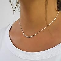 Vista 2 de Annika Bella Collar de Plata de Ley 925 con Cuentas en Barra para Mujer, Collar Corto y Delicado con Cuentas de Plata, Joyería Resistente al