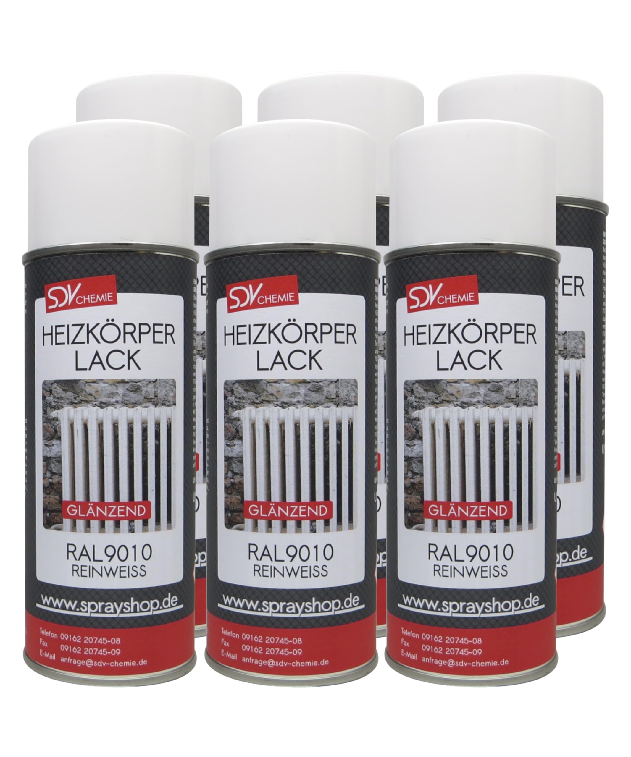 SDV Chemie Heizkörperlack Spray verkehrsweiss glänzend 6x 400ml RAL 9016 | Radiator