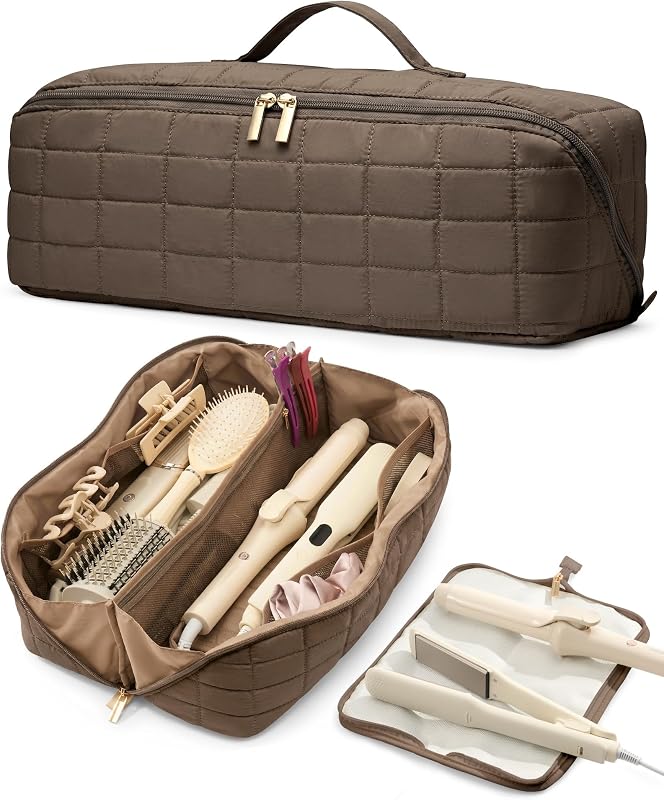 Estojo de viagem Noldena para ferramentas de cabelo com bolsa para manta térmica, Taupe Brown
