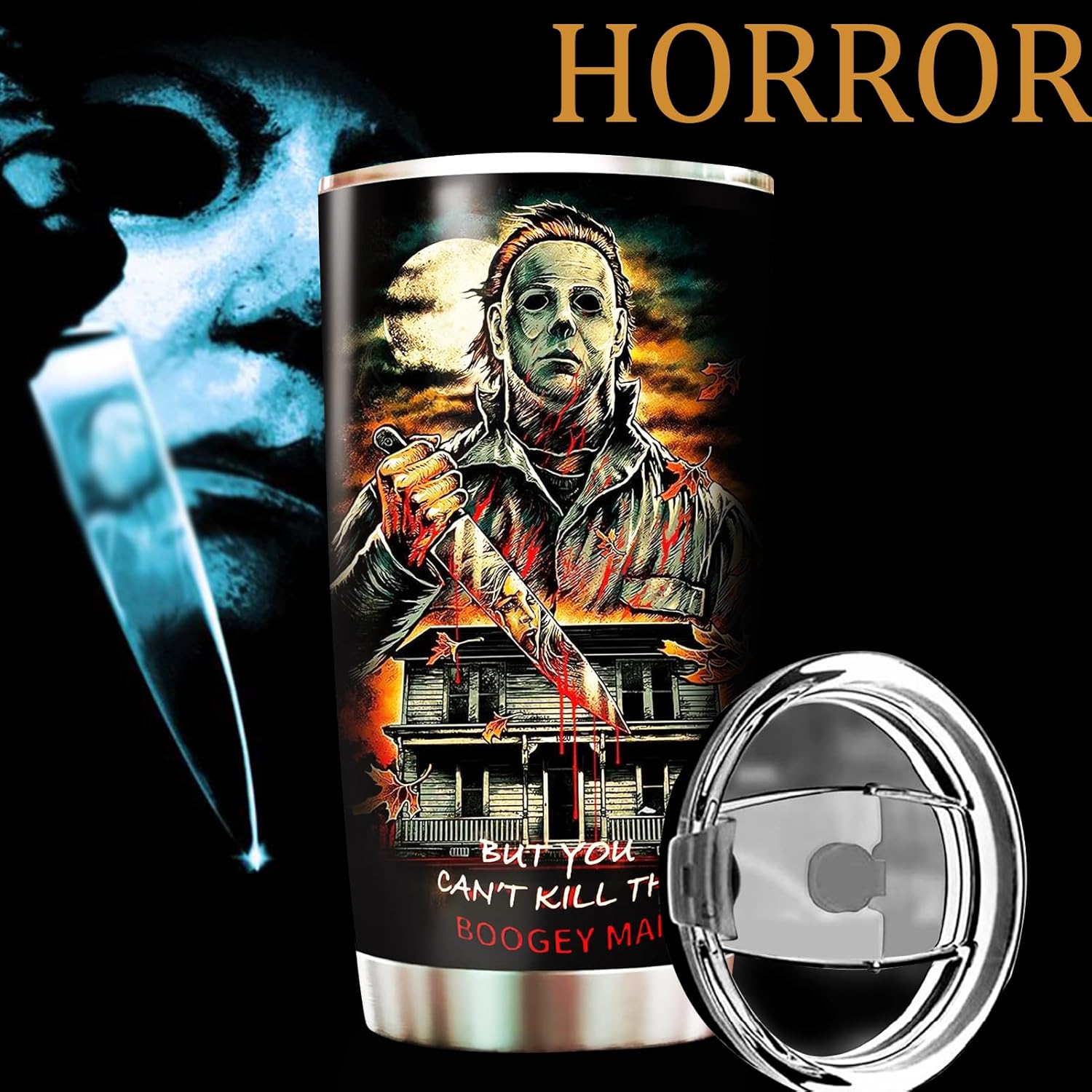Horror Tumbler with Lid and Straw - Gift for Men, Women Who Love A Good Scare - Valentines Day Coffee Cup - Gifts for Friend on Birthday, Anniversary - Valentines Decorations - Horror Tumbler 20 Oz - Image 3