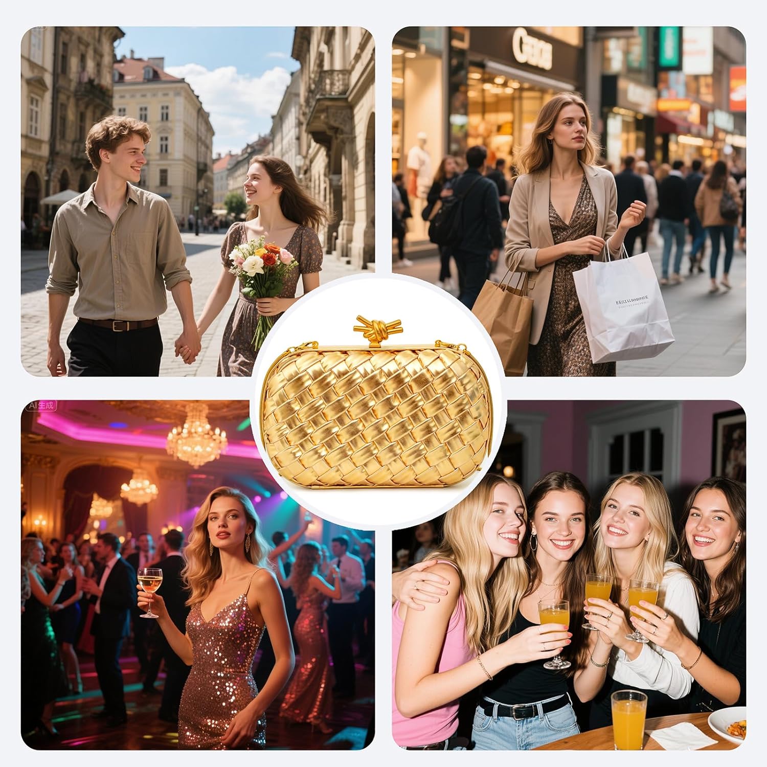 Handwoven Clutch Evening Bag for Women – Structured PU Leather Purse with Chain Strap for Wedding, Party & Date Night - Image 7