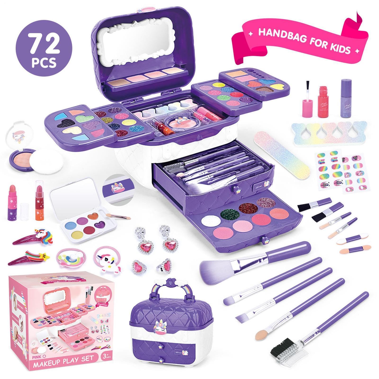 I bambini giocano a truccarsi, truccarsi con i giocattoli Trucco lavabile | Set di trucchi per giocare con i bambini con specchi per il compleanno di Natale, set di trucchi giocattolo pe