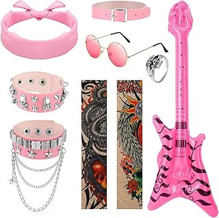 GSrenyu 7 Pcs Rock Star Fancy Dress Set, Gothic Rocker Costu