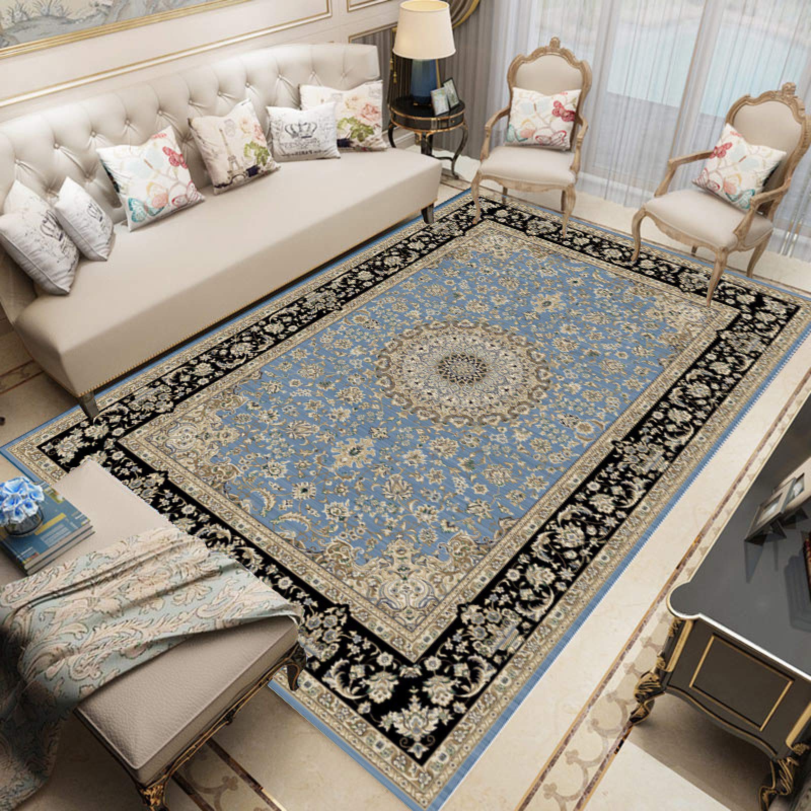 Tapis antidérapant lavable pour salon avec motifs ethniques rétro NF