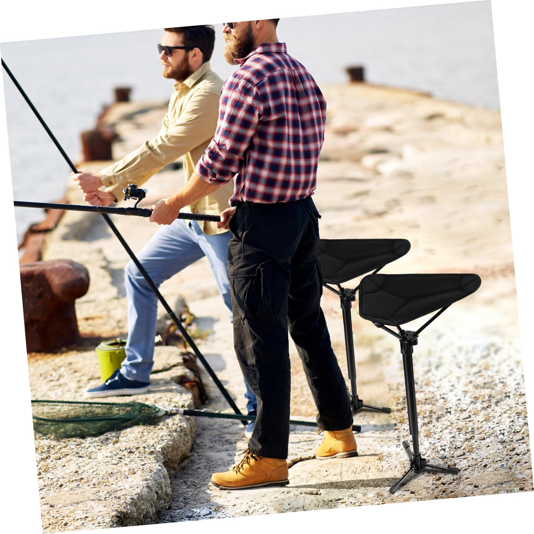 BESTonZON Adjustable Height Folding Stool Lightweight Portable Fishing Chair for Camping Hiking Outdoor Activities Stable Tripod Design for Versatile Use
