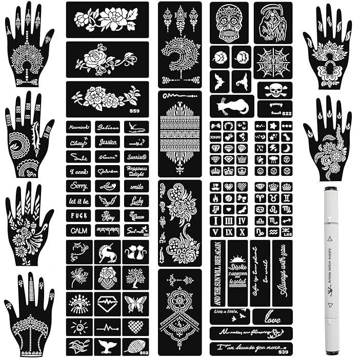 Buy Koogel 16 Sheets Temporary Tattoo Stencil Kit, 114 Pcs Temporary