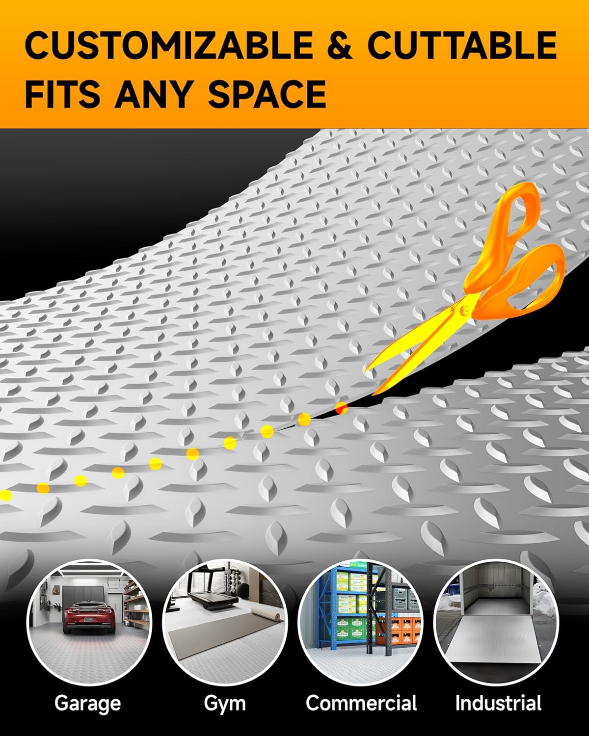 8x20 FT Silver Garage Floor Mat, 2.8mm Thick Premium PVC Resin Flooring Roll | Heavy Duty & Durable | Diamond Plate Protector for Car, SUV, Pickup, Trailer, Gym & Basement
