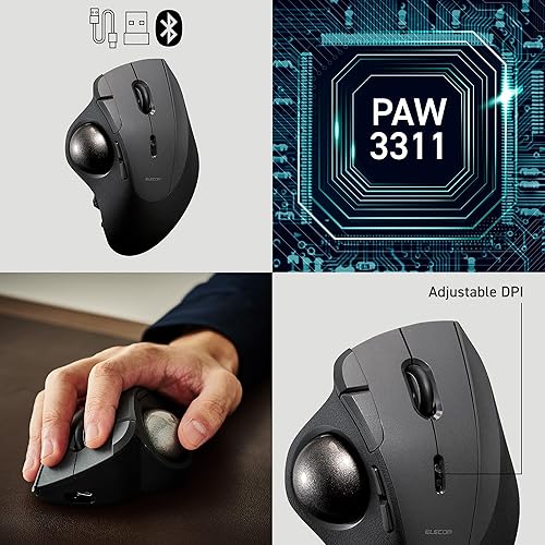 Vista 4 de ELECOM IST PRO Ratón Trackball, conexión de 6 dispositivos, conectividad de 3 vías, Bluetooth 5.3, inalámbrico 2.4 GHz, cableado, sensor de 12,000
