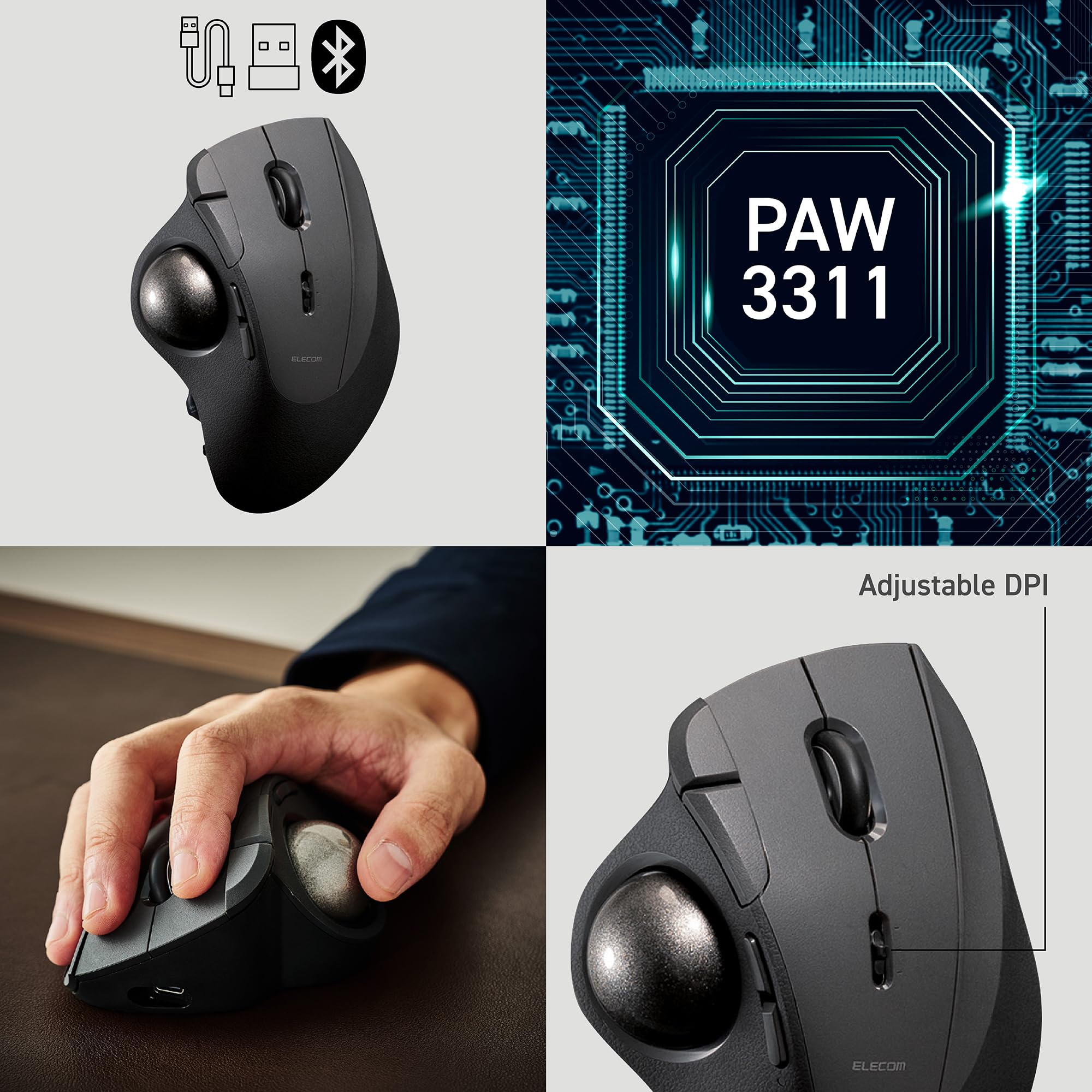 ELECOM IST Pro（M-IPT10MRSABK） ELECOM Trackball Mouse IST PRO Multi-Connection Bluetooth Wireless