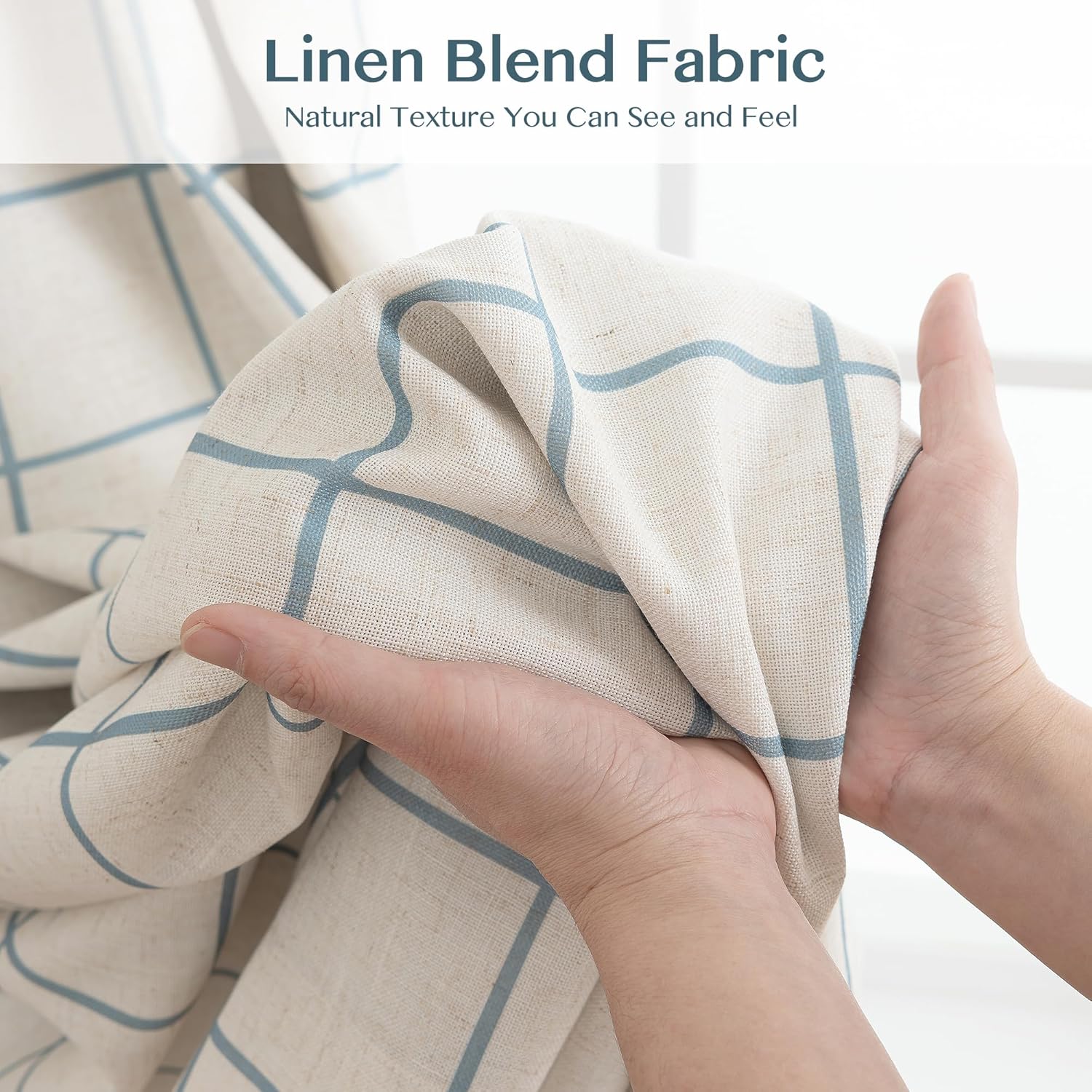 THREE GIRLS Pinch Pleated Plaid Curtains Blackout Linen Gingham Blue Curtains for Living Room,Bedroom Checkered 90 Inches Long Double Layer 2 Panels Set Luxury and Modern Printed Design Darkening