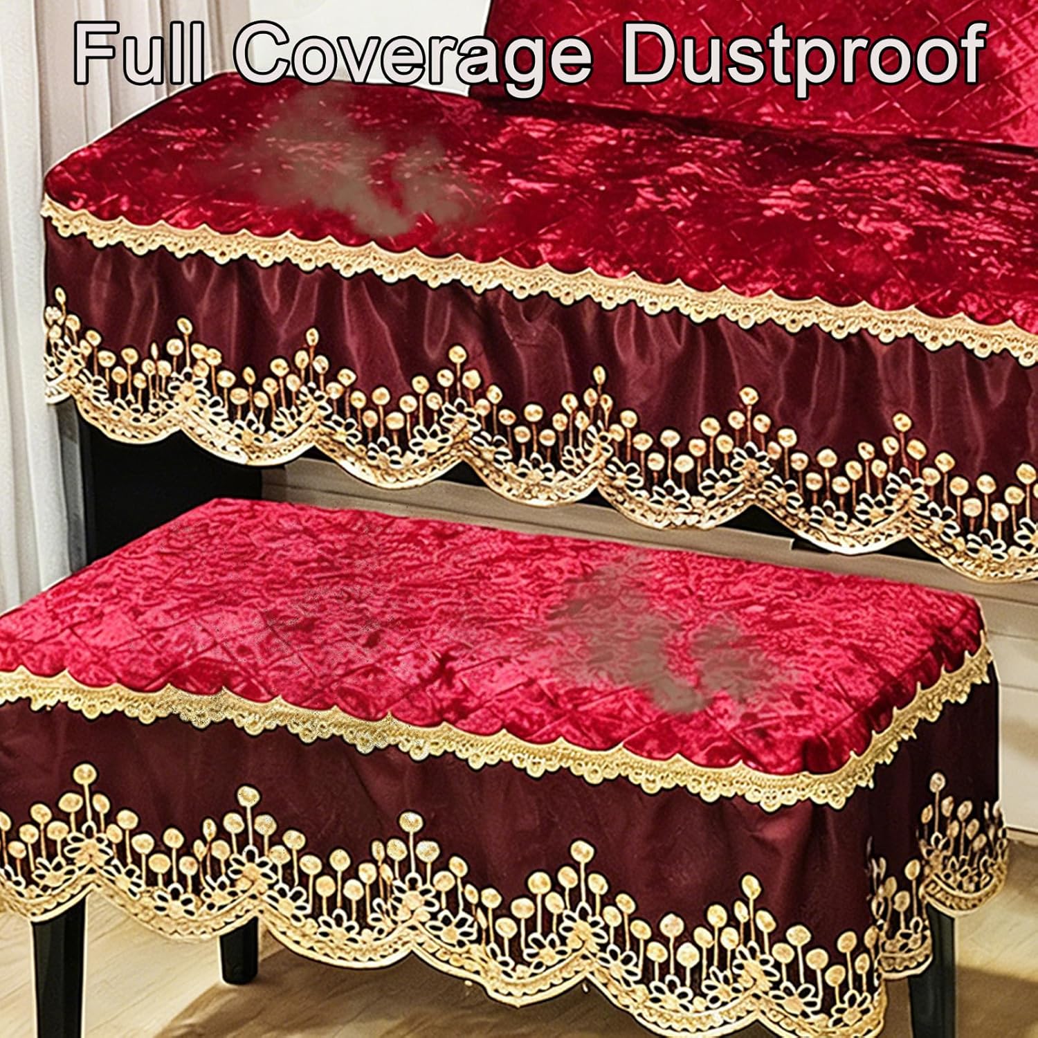 Upright Piano Cover Set with Bench Cover and Music Stand Cover, Keyboard Cover Luxury Velvet with Gold Embroidery, Piano Keyboard Dust (Size:Music Stand Cover,Color:red)