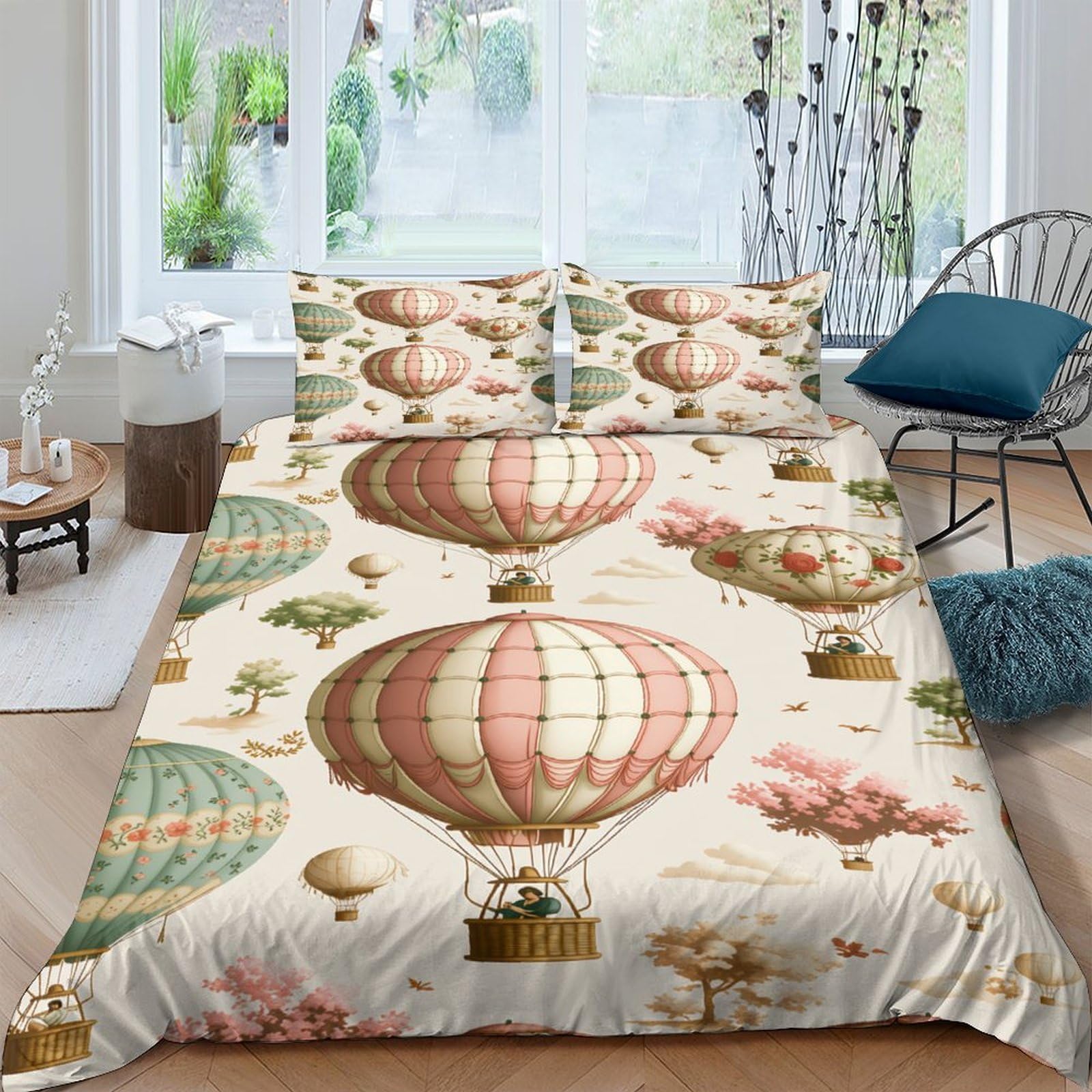 Ctjqhvkz Style-5 3D Printed Vintage Hot Air Balloon Fitted Sheet Microfiber Soft Non Slip Bed Sheet For Bedroom Dorm Decor Single（135X200cm）