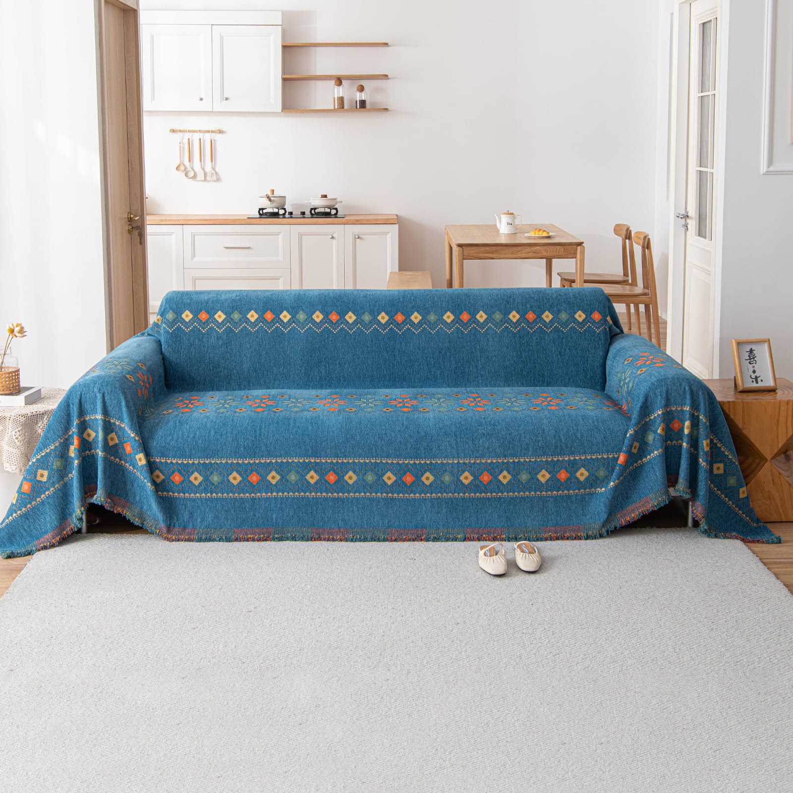 Funda Sofa, Cubre Sofas, Fundas de Sofás Bohemios, Manta Cubre Sofa, Funda de sofá Lavable para Todas Las Estaciones, Manta Sofá Multifunción 180 * 180cm-Azul