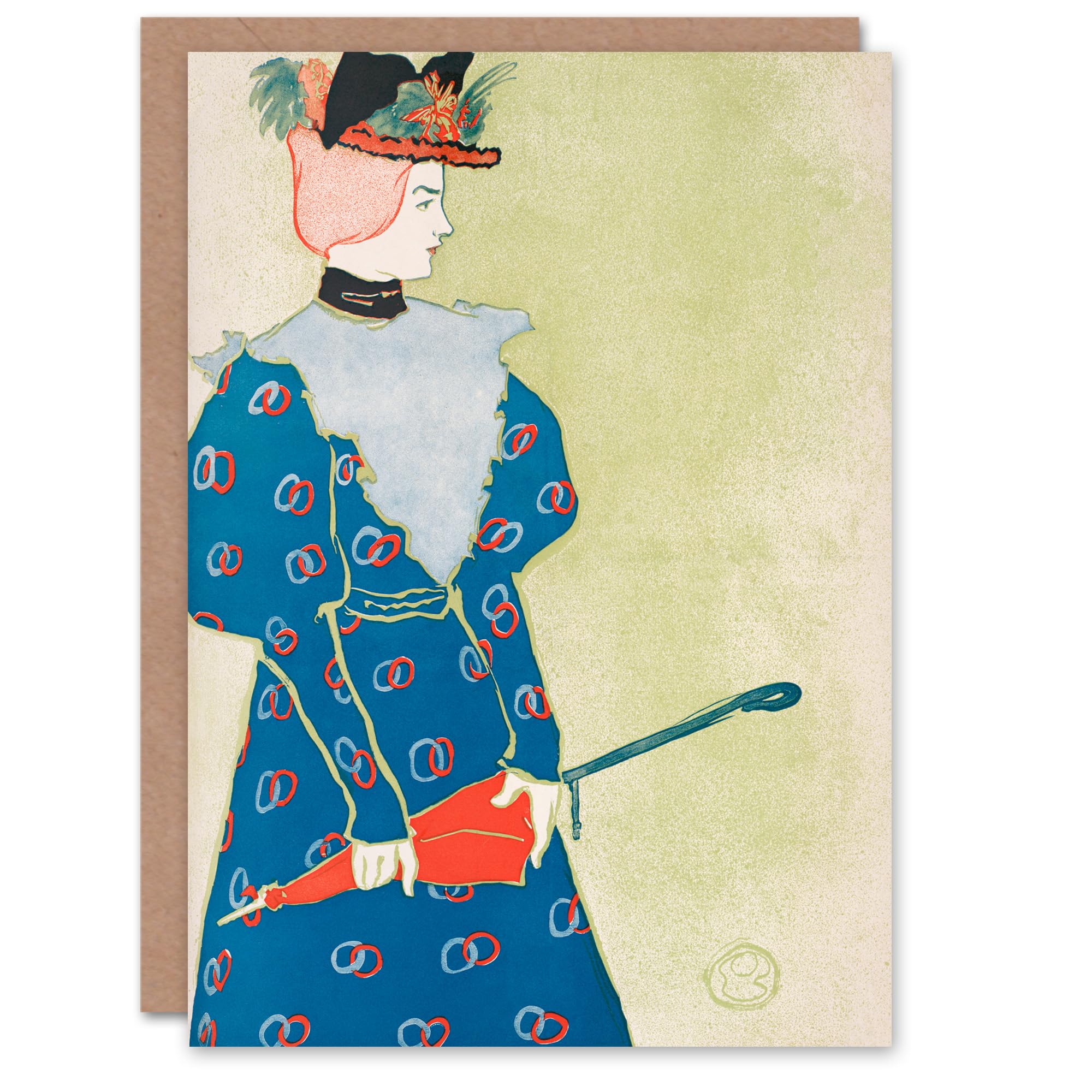 Artery8 Edward Penfield Art Card Woman Holding Umbrella Painting