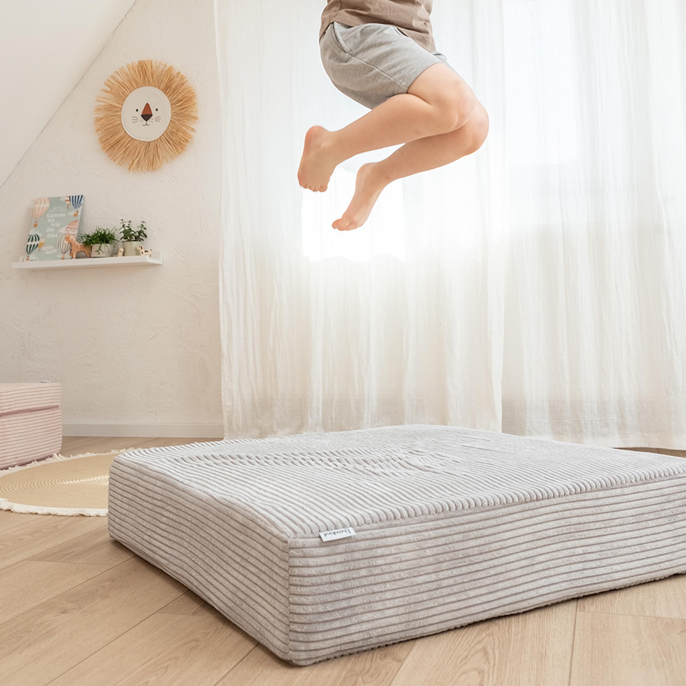 Ehrenkind® Hüpfpolster 80x80x15 cm Cord, Hüpfkissen mit Federkern, Kinder bis 40 kg, fördert Motorik & Gleichgewicht, Made in Austria, Sprungpolster Natur