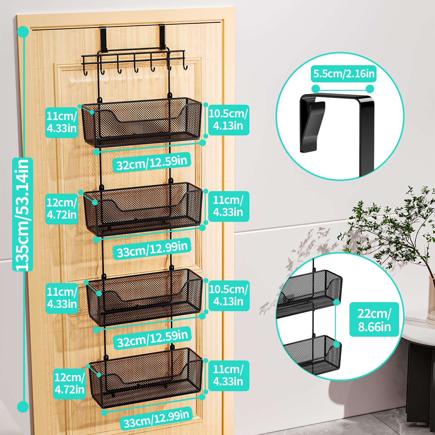 Over The Door Storage HapiRm Over The Door Organizer - Hanging Door Organizer With 4 Metal Pantry Shelves Wall Mounted