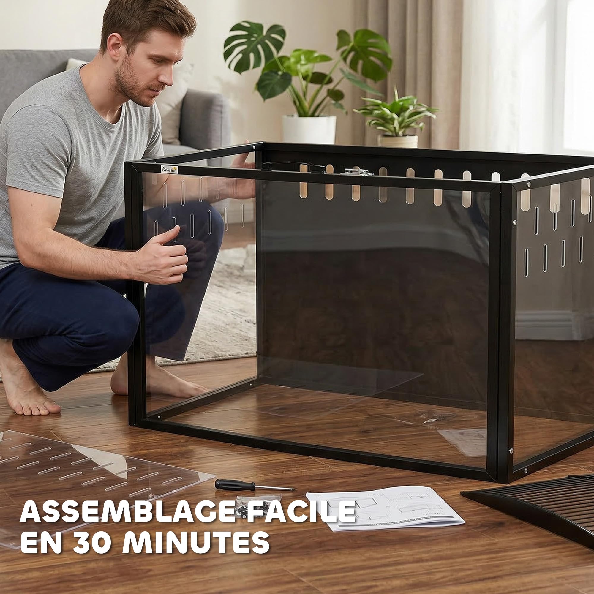 PawHut Cage à Hamster Géante 105 cm Habitat pour Rongeur en Acier et Acrylique Transparent Grande Cage avec Vue Panoramique et Toit Ouvrant pour Hamster Syrien et Souris, Noir