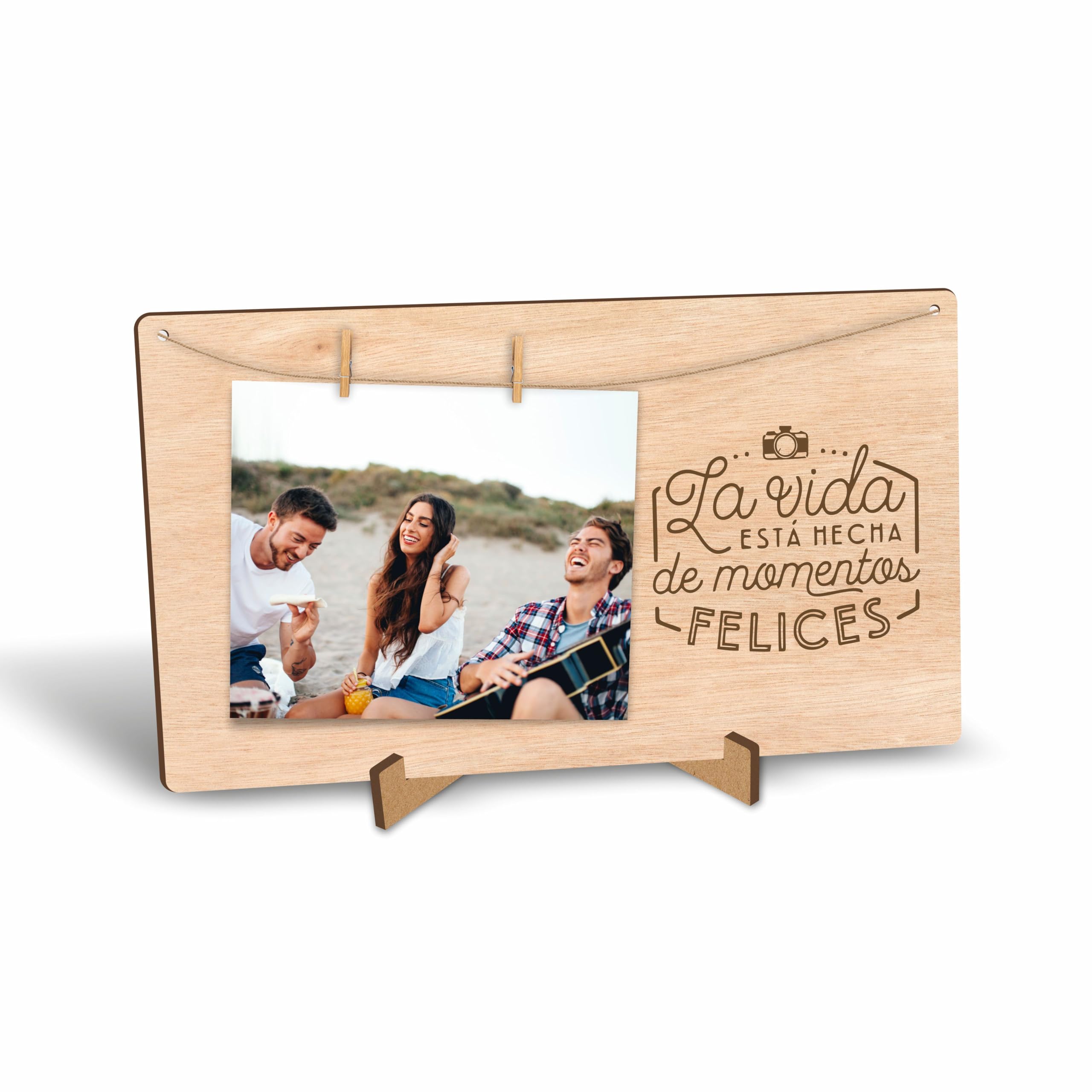 seribas Portafotos con Pinzas de Madera Natural Originales, Regalos Personalizados, Regalo Hombre, Regalos para Mujer, Amigo Invisible, Cuadros Decoración - Marcos de Fotos. (9)
