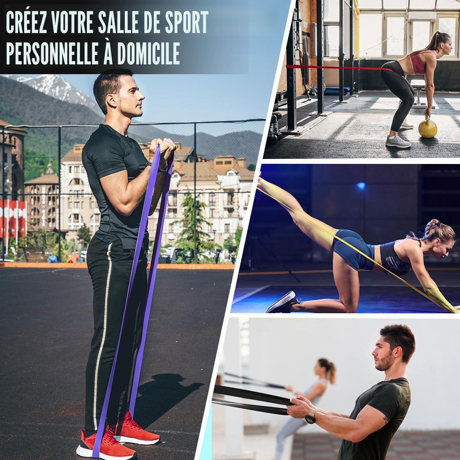 Lot de 4 bandes de fitness avec 4 niveaux de résistance pour sport, gymnastique, entraînement