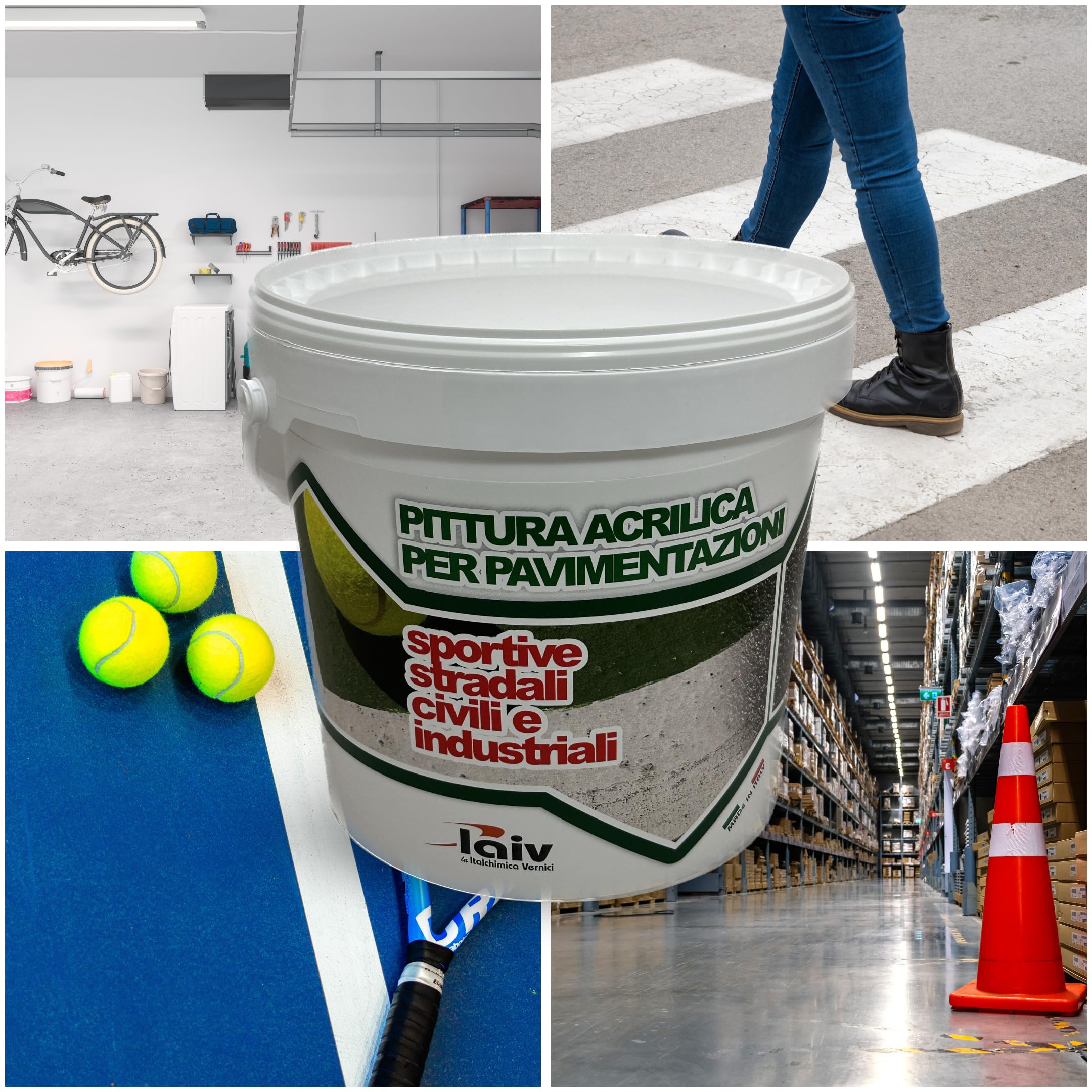 laiv Pittura Acrilica Versatile Per Pavimentazioni Sportive E Stradali Ideale Per Esterni E Interni Resistente a Condizioni Climatiche Estreme (BIANCO, 4 Litri)