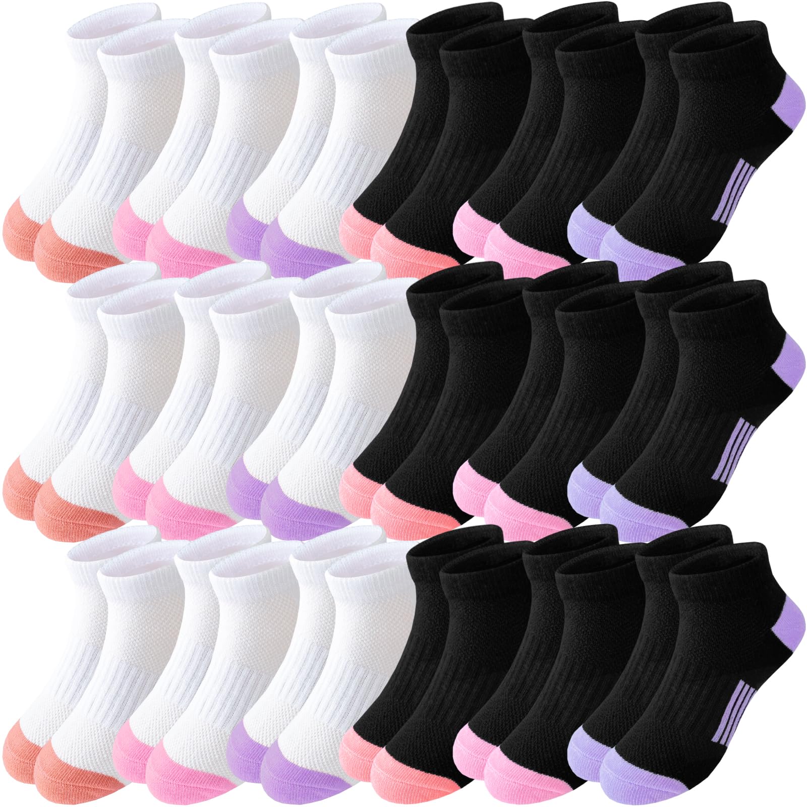 Bemeol Calcetines para niñas, 18 pares de calcetines de tobillo para niñas, calcetines deportivos suaves de corte bajo para niños