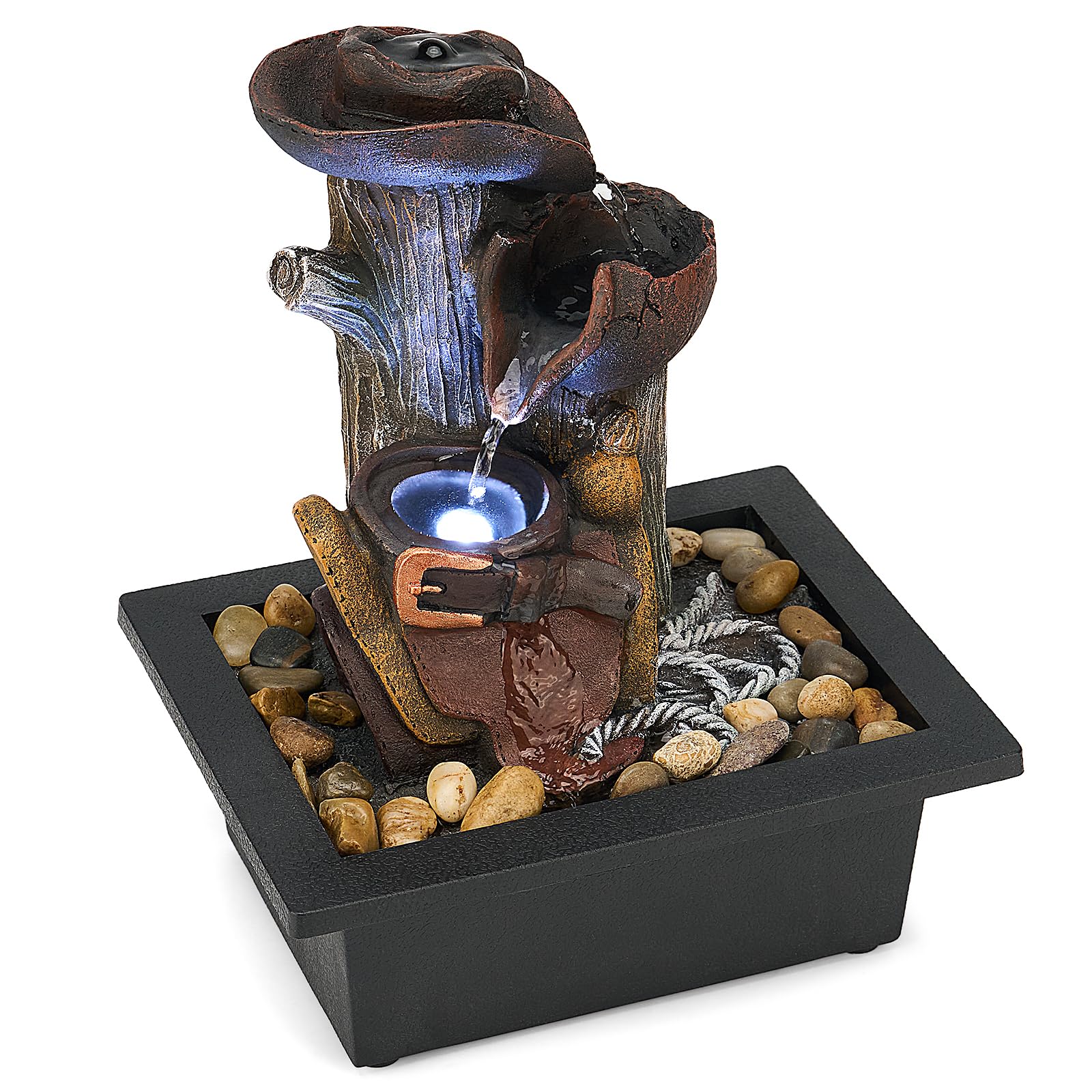 Kingsyard Tabletop Water Fountain, Retro Cascading Indoor Small Waterfall