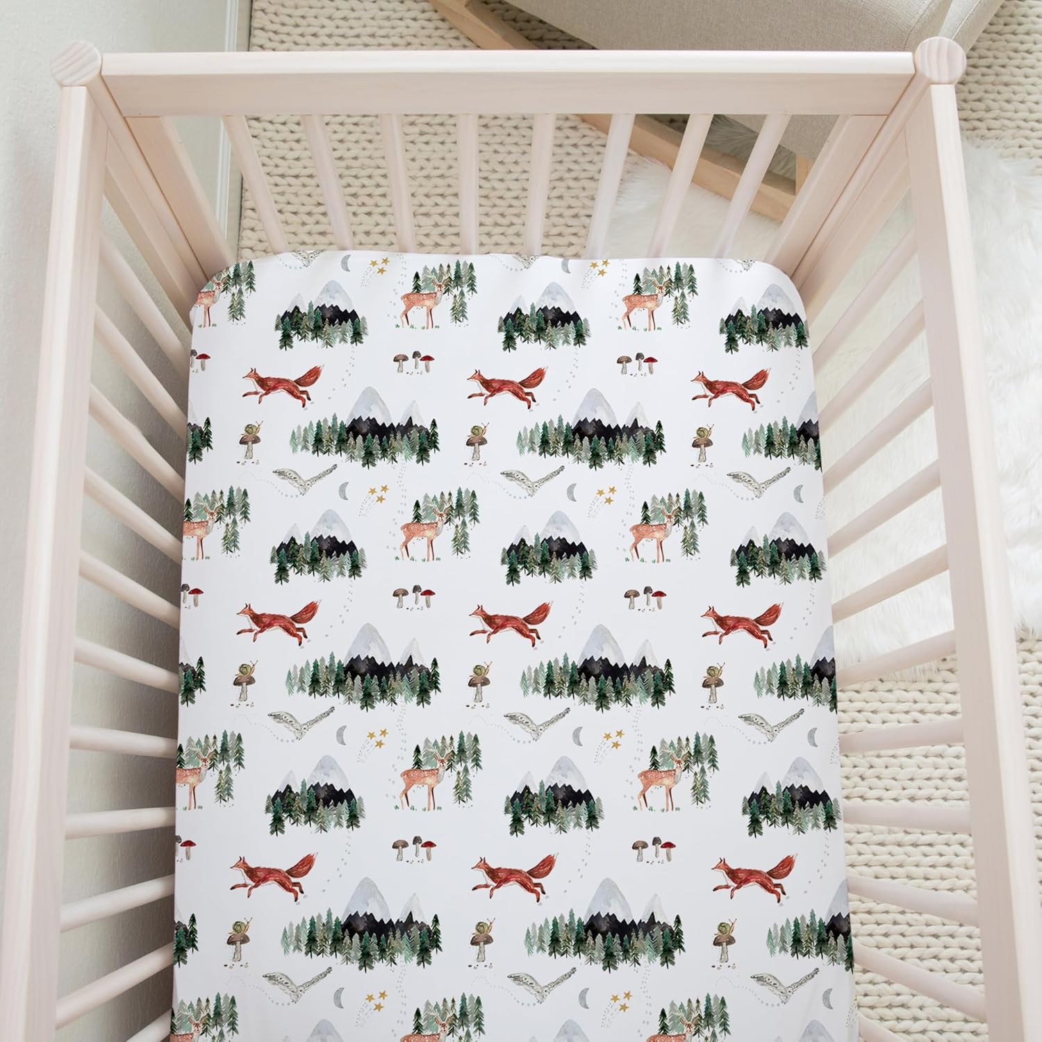 Crib Sheets Neutral - Fitted Baby Crib Sheets Bed for Girl Boy - 2 Pack Standard & Toddler Mattress (Woodland Forest Animals) - Buttery Soft Organic Cotton Blend