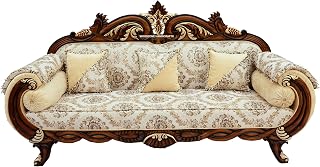 WOODZONE HANDICRAFTS Traditional Carved Wooden Sofa, 3 Seater, Floral Upholstery, Brown (3SEATER11) Price In India