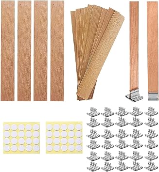 50pcs Natural Wooden Candle Wicks Kit - 5.1 X 0.5 Inch, Crackling Wicks with Stand for DIY Candle Making Craft
