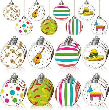Realspring 40 Pcs Mexican Wooden Ball Ornaments Fiesta Hanging,Nice Style | Sombrero Guitar Pinata Patterns, Tree Tags for Cinco De Mayo Day of Dead Party, Taco Pepper Designs, Decor Supplies