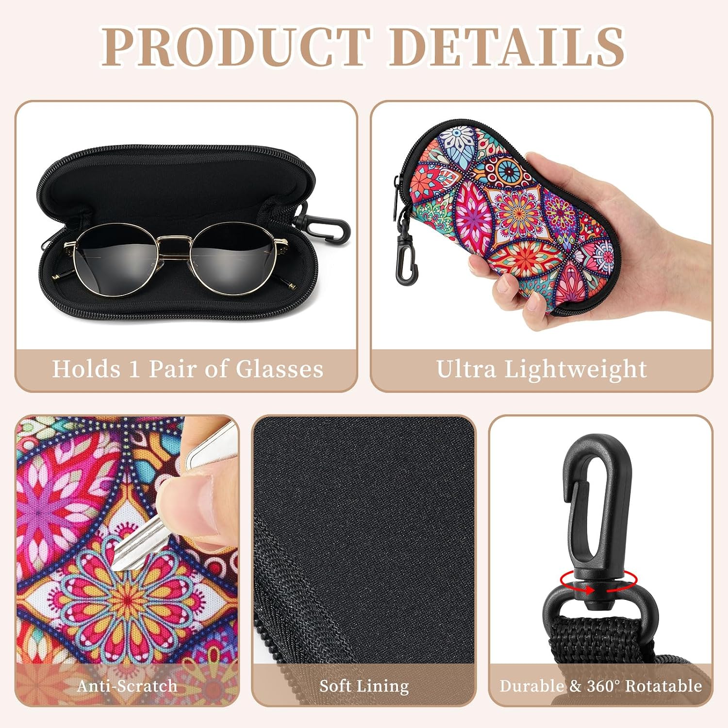 WOZEAH Double Eyeglass Case with 2 Compartments, Travel Eyewear Organizer for Two Pairs of Glasses image 2