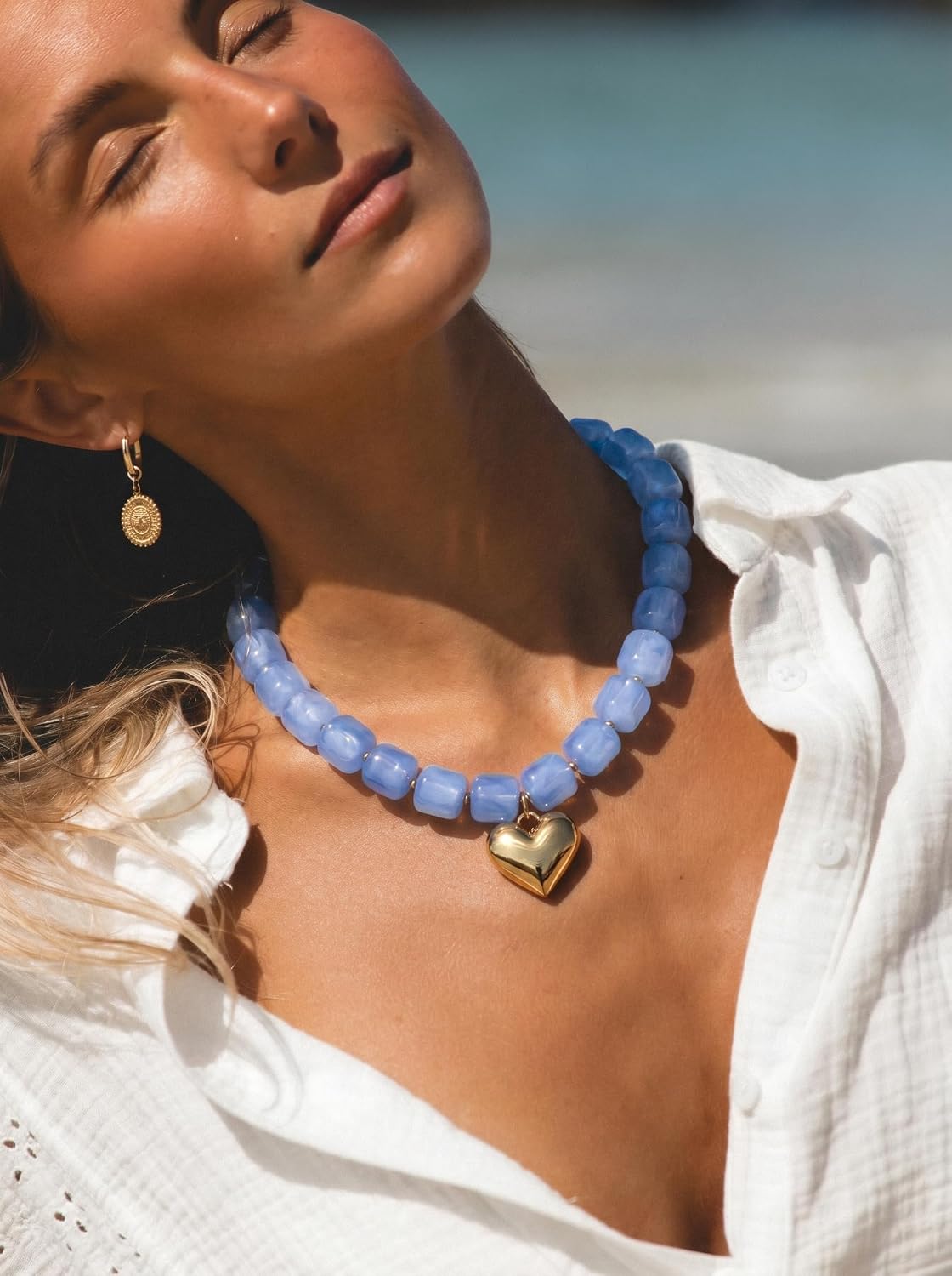 TLY Colorful Chunky Beaded Necklaces for Women Trendy Boho Beach Summer Statement Necklace Cute Large Heart Pendant Fashion Big Resin Beads Choker Necklace Y2K Vacation Jewelry Gift for Women