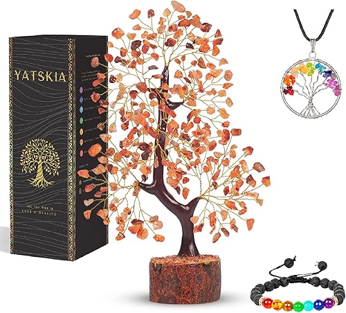 YATSKIA Árbol de la vida de cristal de cornalina Decoración roja para el hogar Decoración hippie Árbol de piedras preciosas Regalo de buena