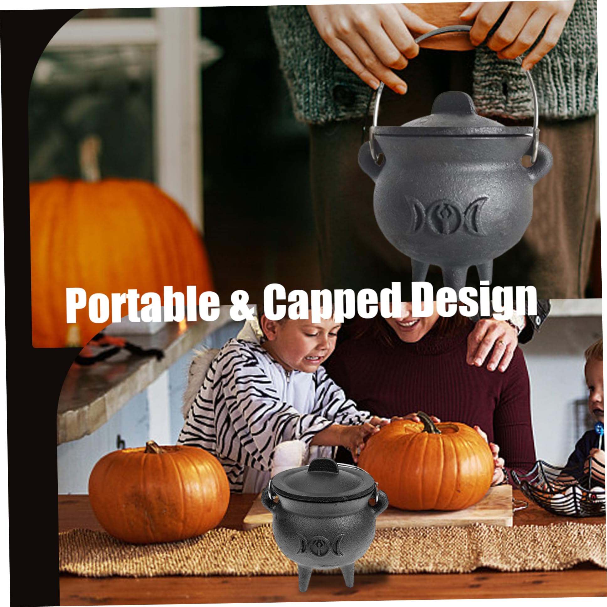 Caldero de hierro fundido con tapa y mango Halloween 3.94x2.95x2.95 pulgón Cauldron Vela decorativa Incienso Burning Witchcraft Cauldron Pot, Estrella, Caldero de hierro fundido, Cauldron de brujas