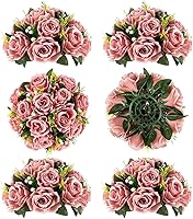 Vista 7 de BLOSMON Centros de mesa de bola de flores para mesa 2 piezas Centro de mesa de rosas artificiales Flores azul polvoriento Arreglo floral de seda