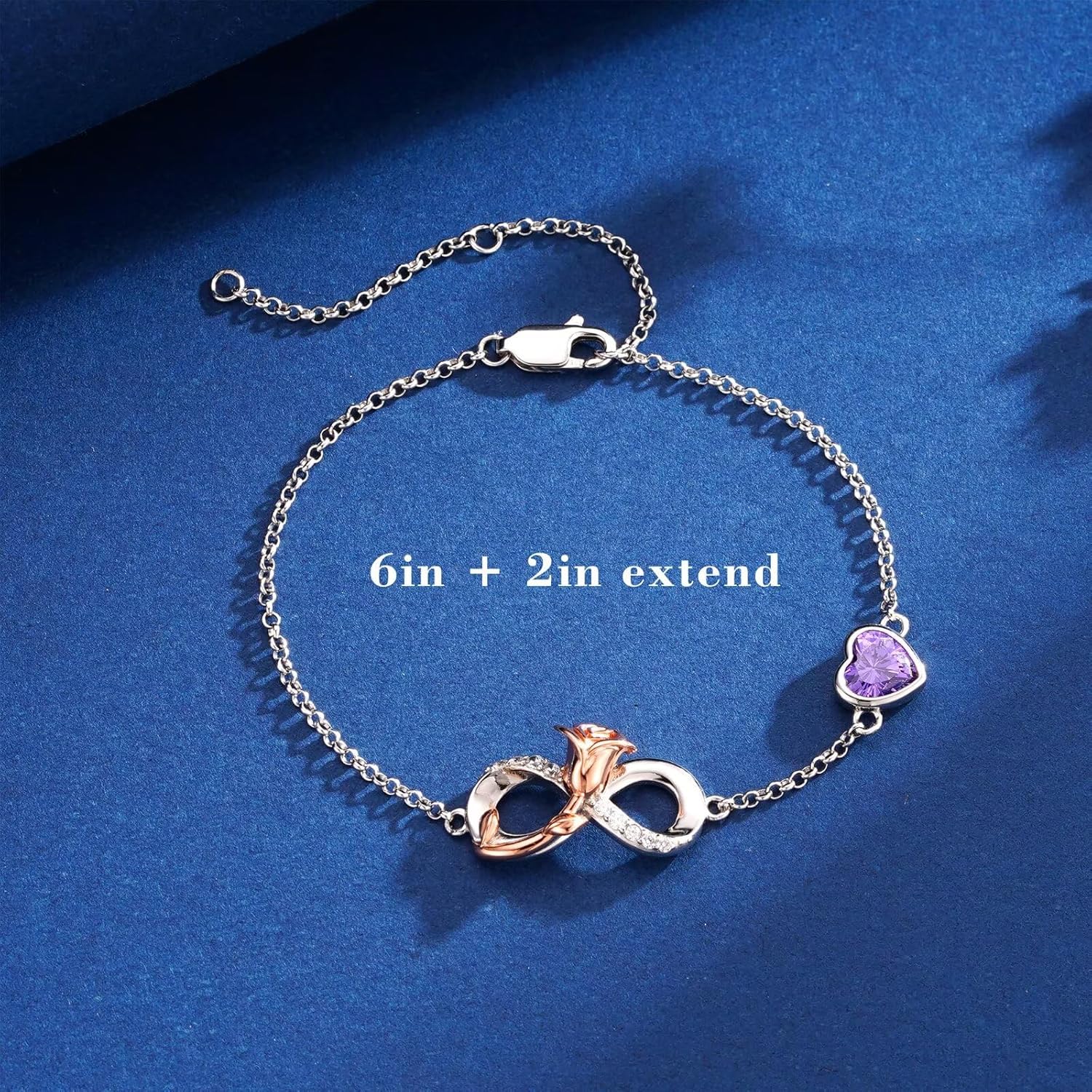 Iefil 925 Sterling Silver Charm Link Birthstone Bracelet, Anniversary Birthday Gifts for Women, Mothers Day Valentines Christmas Gifts for Wife Girlfriend Daughter - Image 6