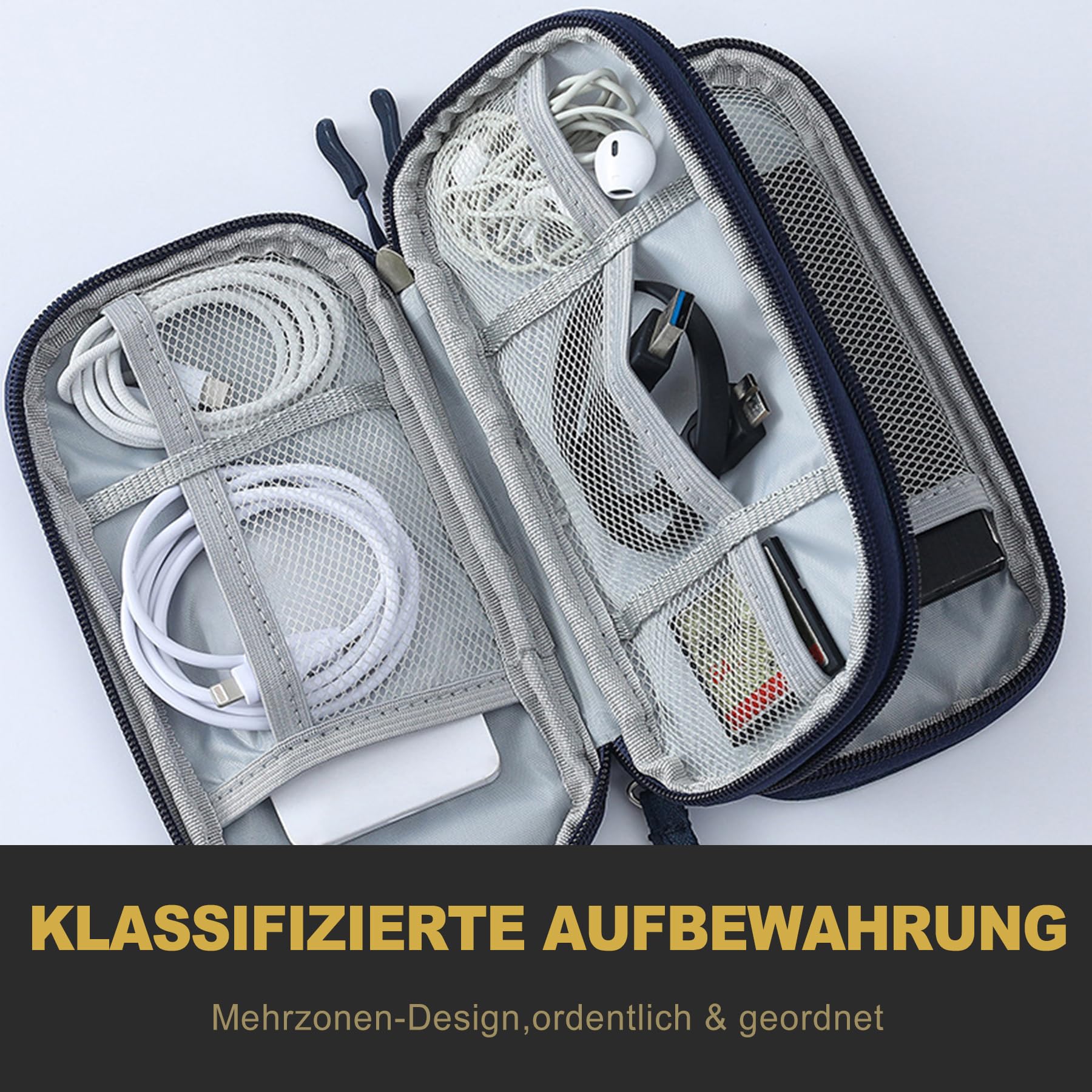 Elektronik Organizer Tasche Doppellagig Kabeltasche für Reise Zubehör Wasserdicht Tech Pouch für Kabel Ladegerät Powerbank Kompakt Tech Kit für Herren Damen