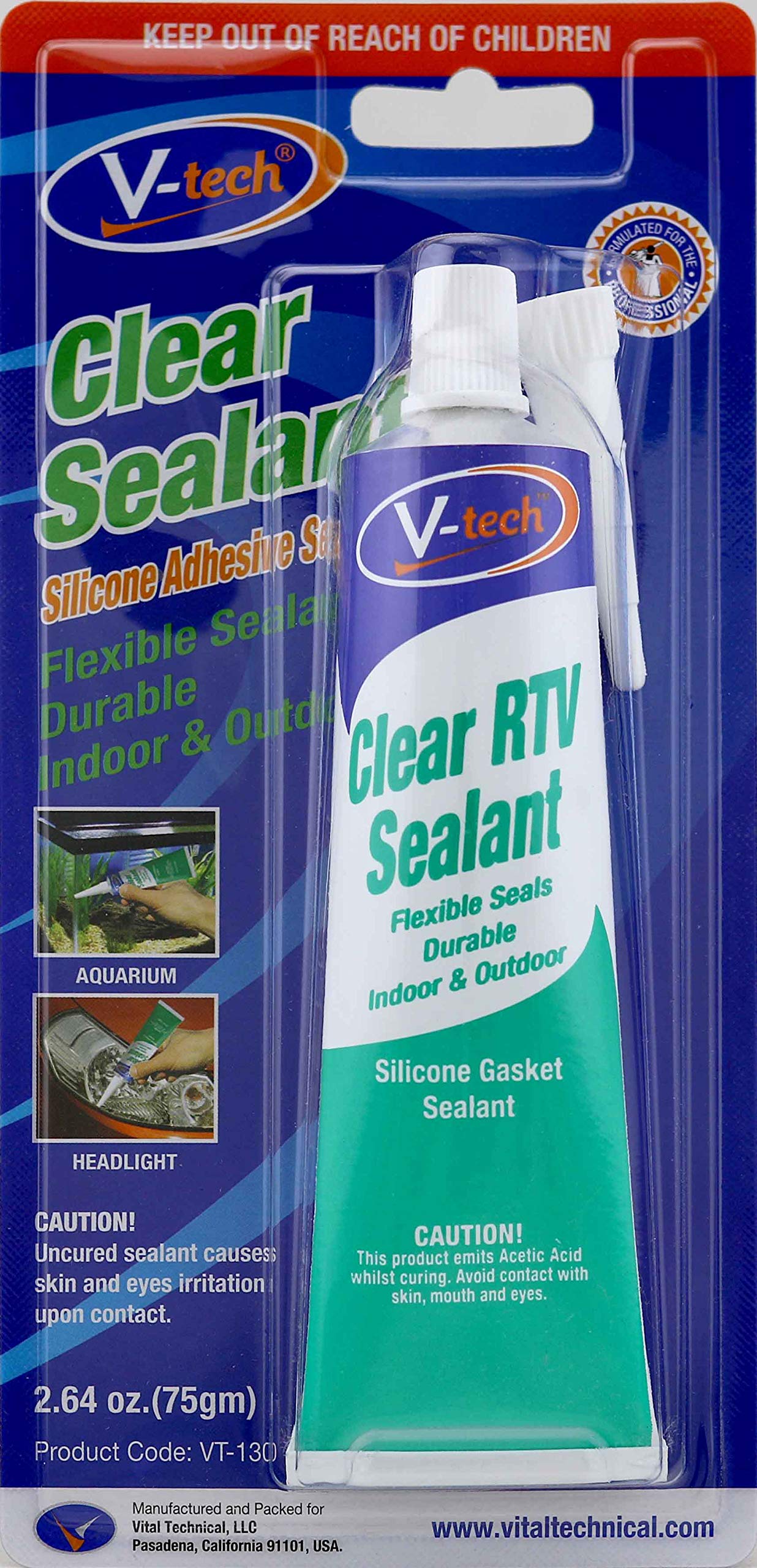 V-Tech VT-130 Clear RTV Sealant Adhesive Quality Flexible Silicone: 75gm Gasket