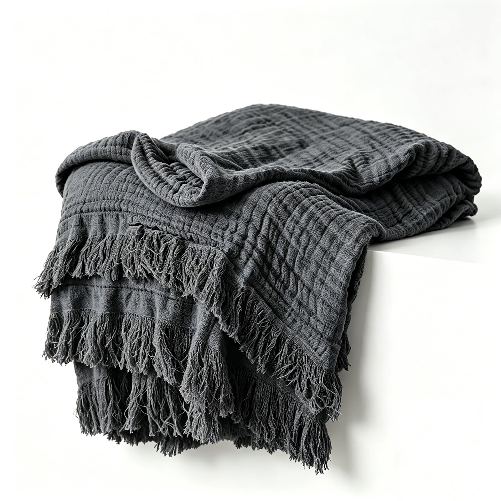 Knit Woven Gauze Blanket with Tassels，Throw Blanketfor Couch (1PC-B)