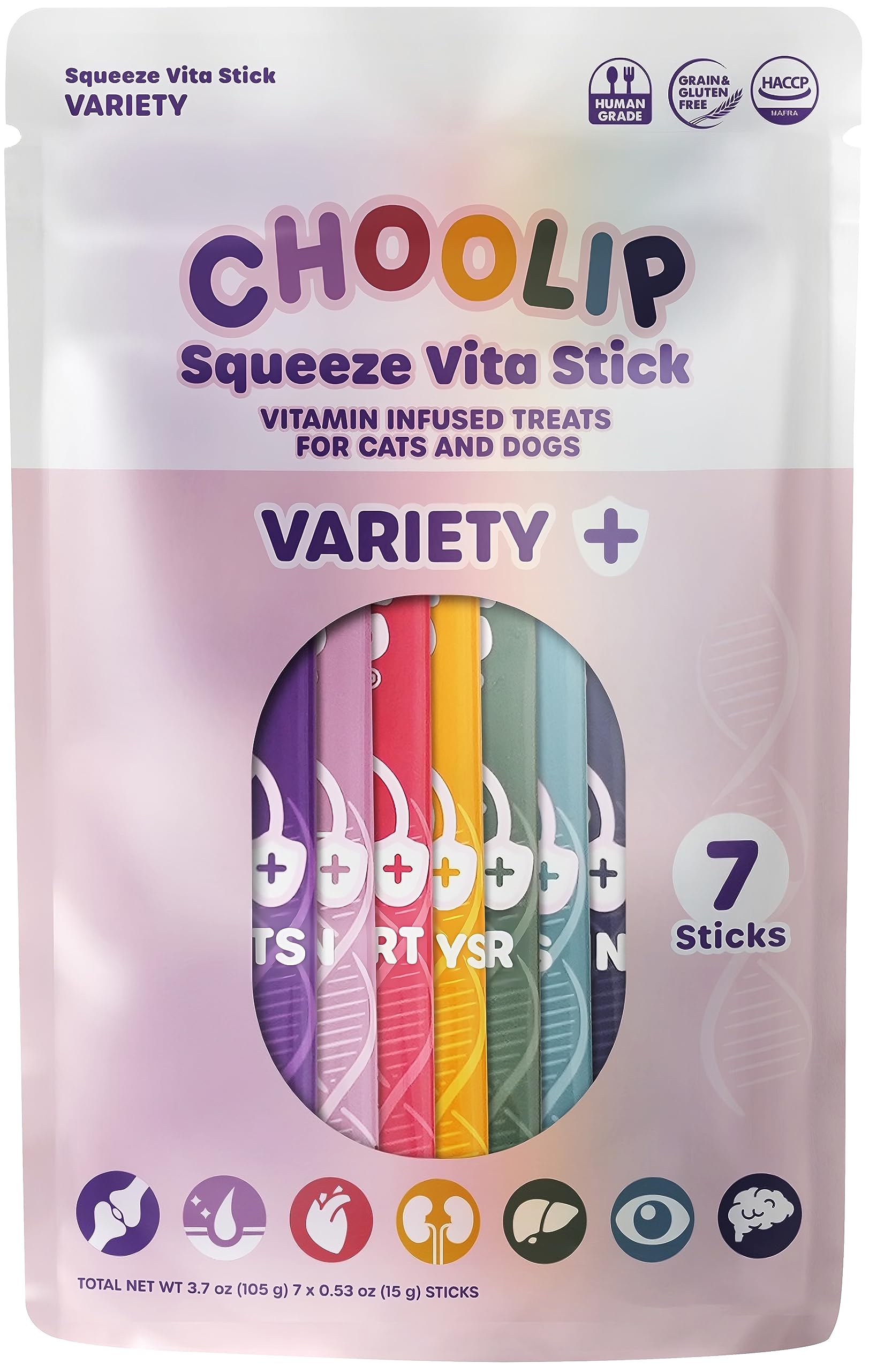 Choolip Squeeze Vita Stick Treat for Dogs and Cats, 7 Different Support Bars with Essential Multivitamins