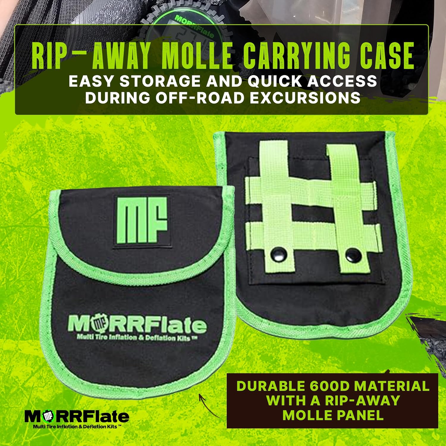 MORRFlate MF Flexi Pressure Pro Digital Tire Pressure Gauge with Purge Valve, 16" Hose, and Rip Away Molle Panel Carrying Bag