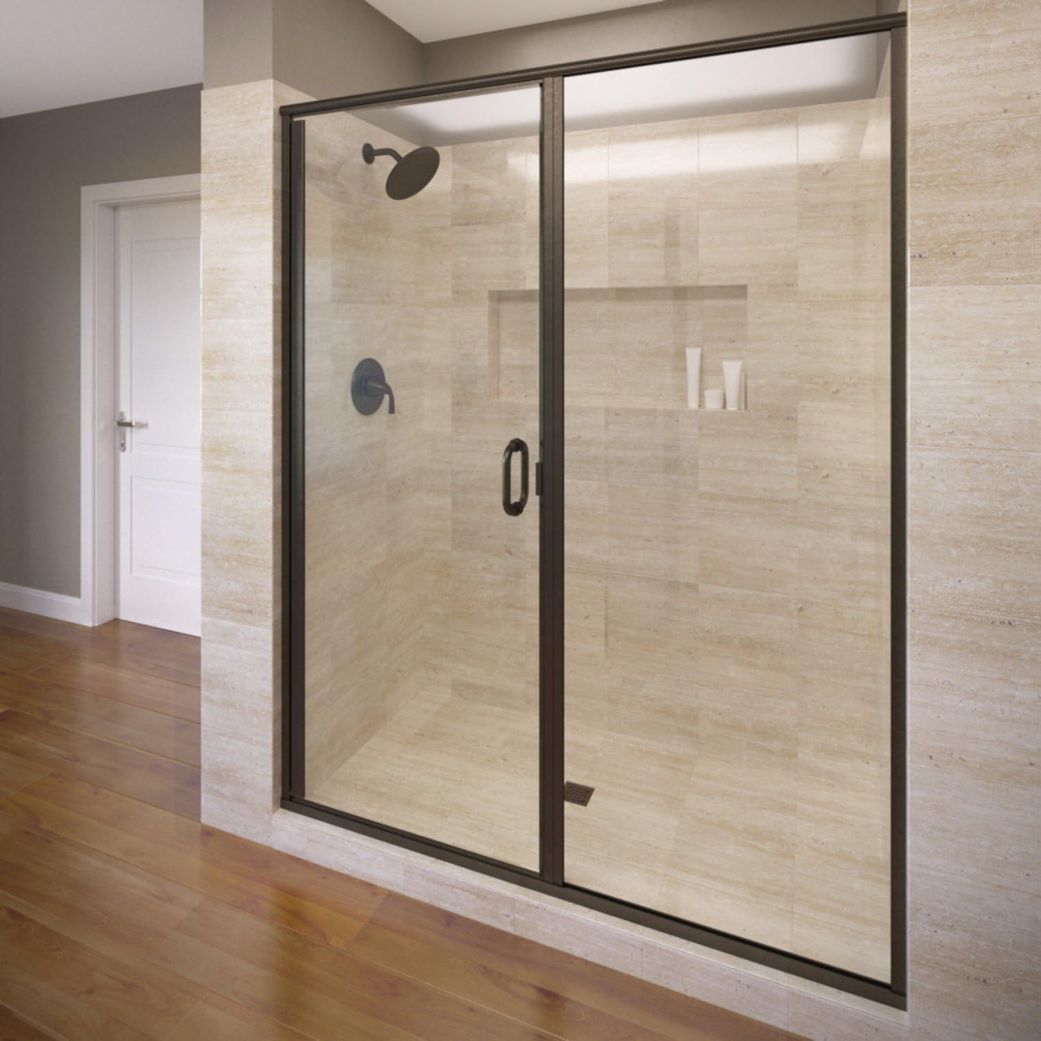 Basco Shower Door Infinity Shower Door, Fits 45-46 inch Opening, AquaGlideXP Clear Glass, Oil Rubbed Bronze Finish, 45-46 in. Wide x 68-5/8 in. high