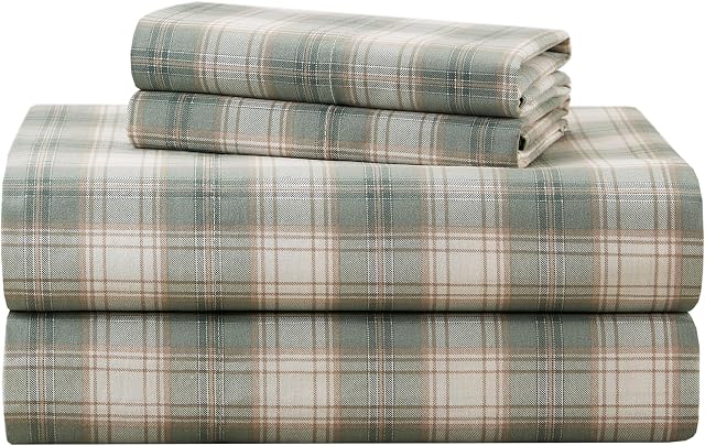 Comfort Spaces 100% Cotton Sheets Full, Breathable, Naturally Cool Cotton Sheets, Soft Cotton Bed Sheets with 14" Elastic Pocket Fits up to 16" Mattress, All Seasons Sheet Set, Wesley Green 4 Piece