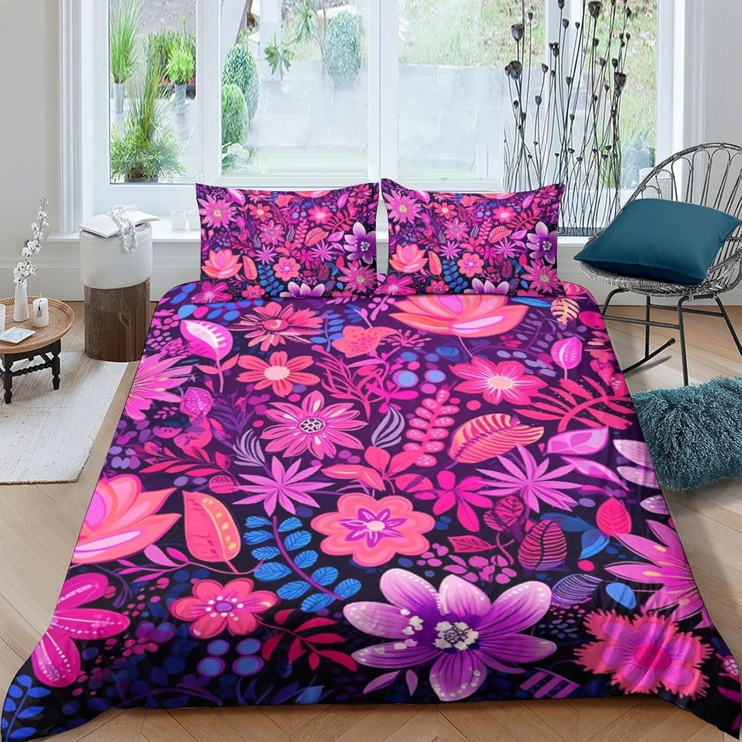 Parure de lit housse de couette impression 3D fleurs colorées 200x200
