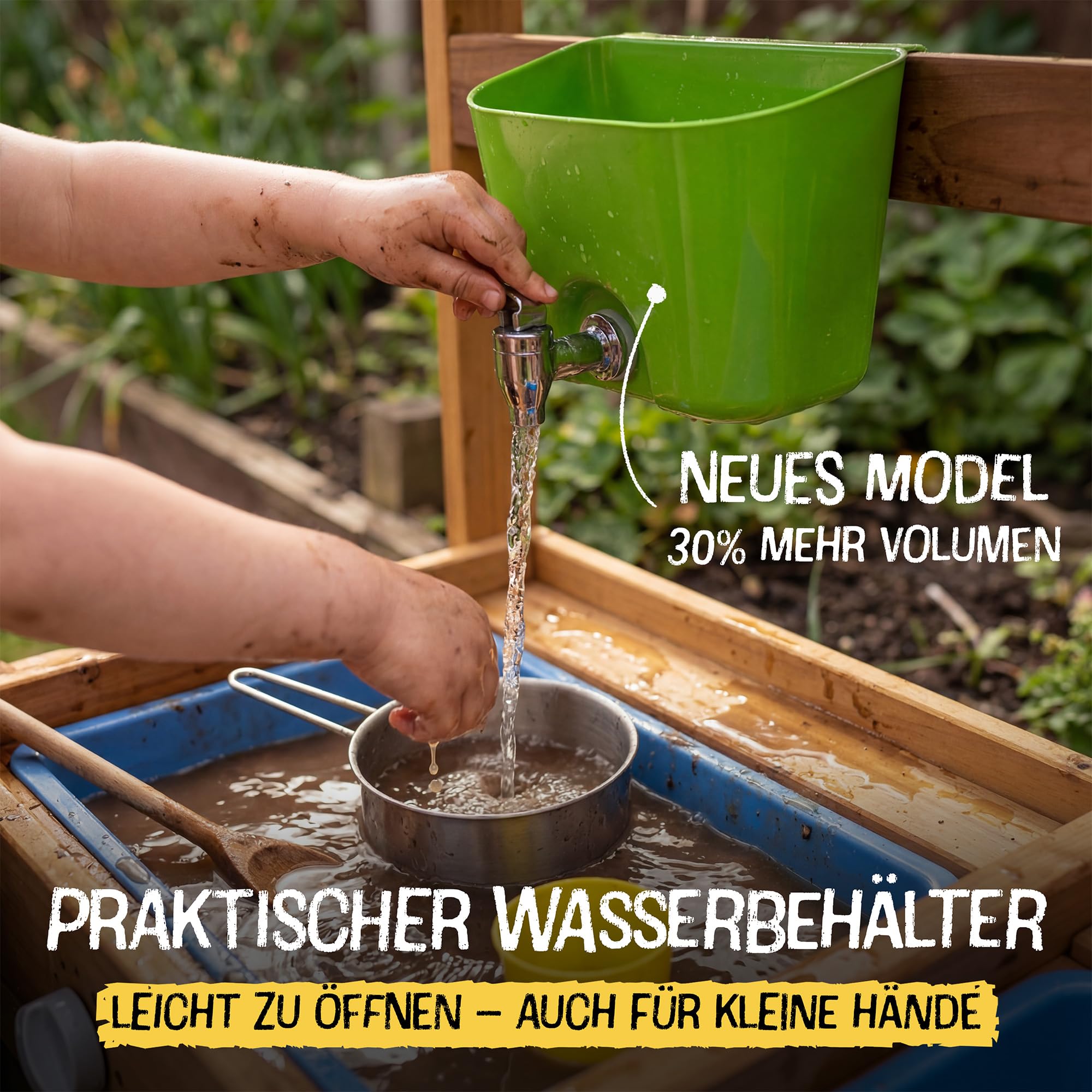 FRIEDO Matschküche Kinder Outdoor mit Schutzlasur I Inkl. Ofen und Zubehör wie 1,2 L Wasserspender, Töpfen etc. I Lasierte Gartenküche wettersicher I Sommer Kinderküche für den Garten I Mud Kitchen
