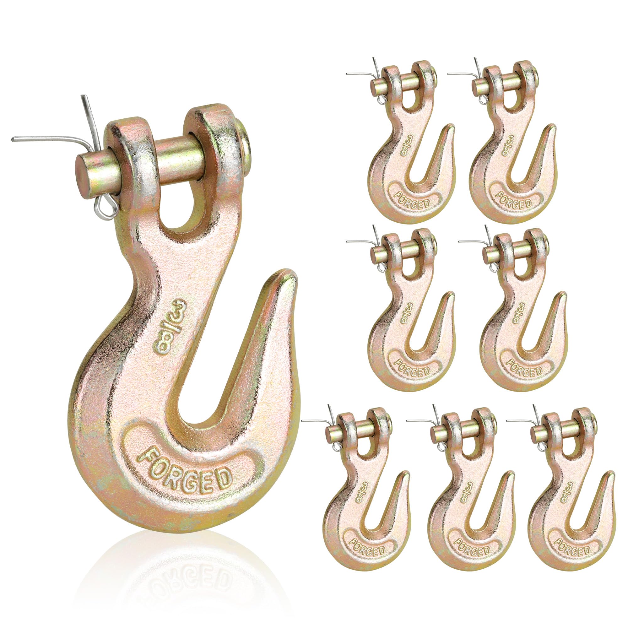Confezione da 8 ganci a forcella da 3/8 per catena resistente, gancio antiscivolo G70 con chiusura di sicurezza, gancio a catena in acciaio forgiato di grado 70, gancio di sicurezza per