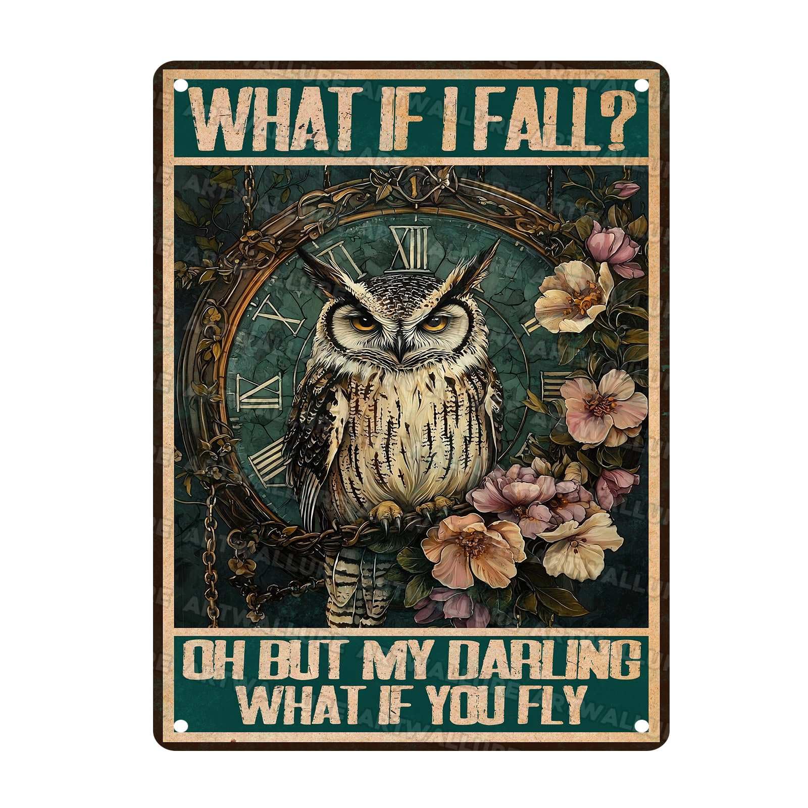 Vintage Owl Sign What If I Fall Owl Wall Decor What If You Fly Hippie Boho Decor Metal Tin Sign Inspirational Wall Decor for Home Kitchen 12x16Inch