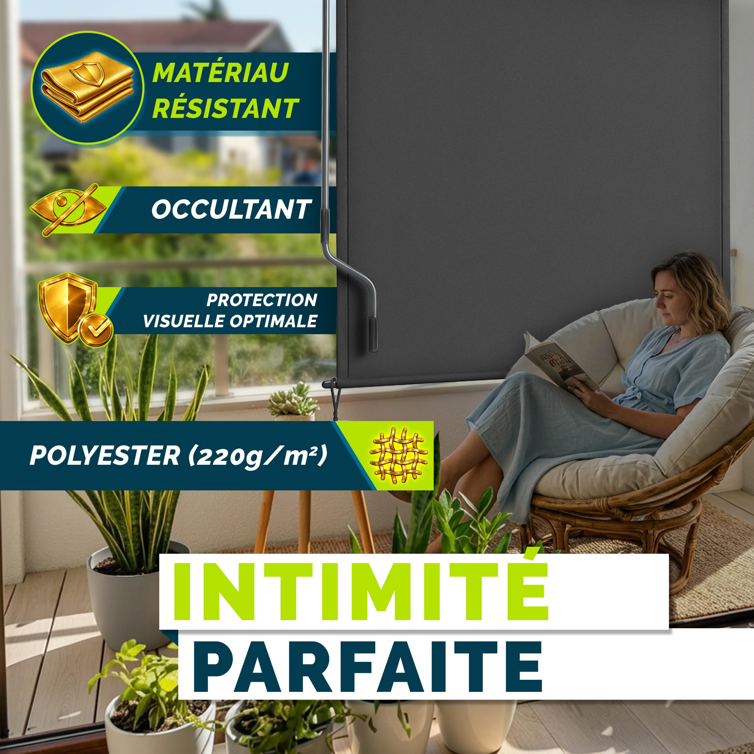 tillvex® Store Vertical pour extérieur et intérieur 180 x 250 cm + Housse de Protection - Store extérieur imperméable avec manivelle pour Balcon, Terrasse et Jardin - Protection Solaire en Aluminium