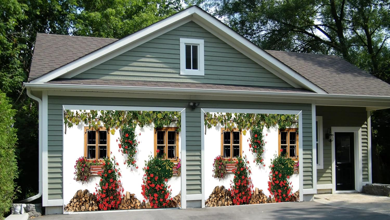 7x8ft Rural Cottage Garage Door Decor Beautiful Green Vines Red Flowers Natural Landscape Garage Door Background Spring Kids Newborns Children Party Decor Banner